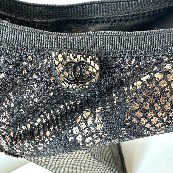 CHANEL Black Gold Metallic Cap Toe Stretchy Block Heel Pumps IT 40 - Picture 5 of 16